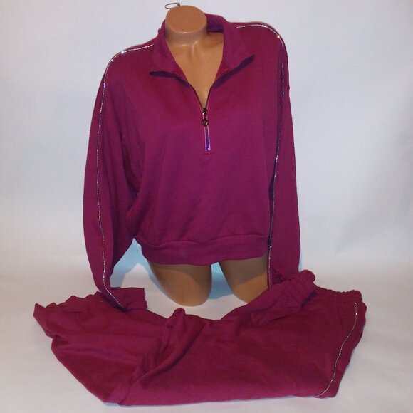 Victoria's Secret Pants - Victoria Secret Jogger Set Crop Top Sweater & Pants XXL 2X Berry Rhinestone Blin